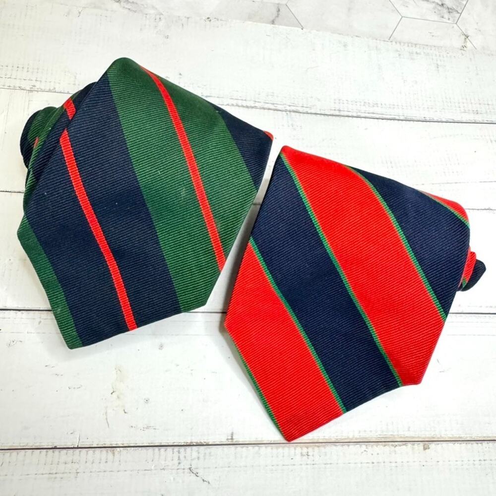 Two Robert Talbott Repp Ties 100% Silk Stripe Red Green Blue Franklin's Stevens
